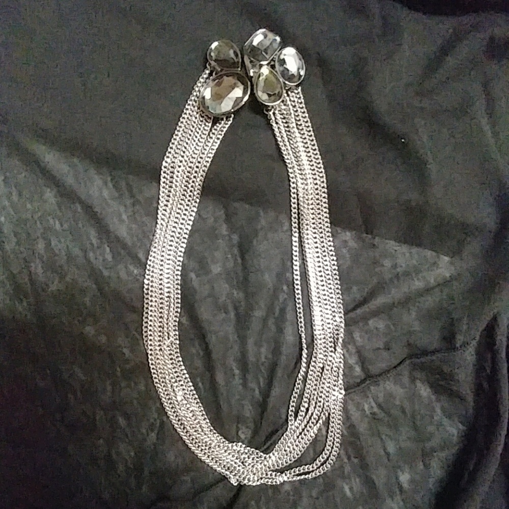 Silver multi chain necklace with gemstone clasp
